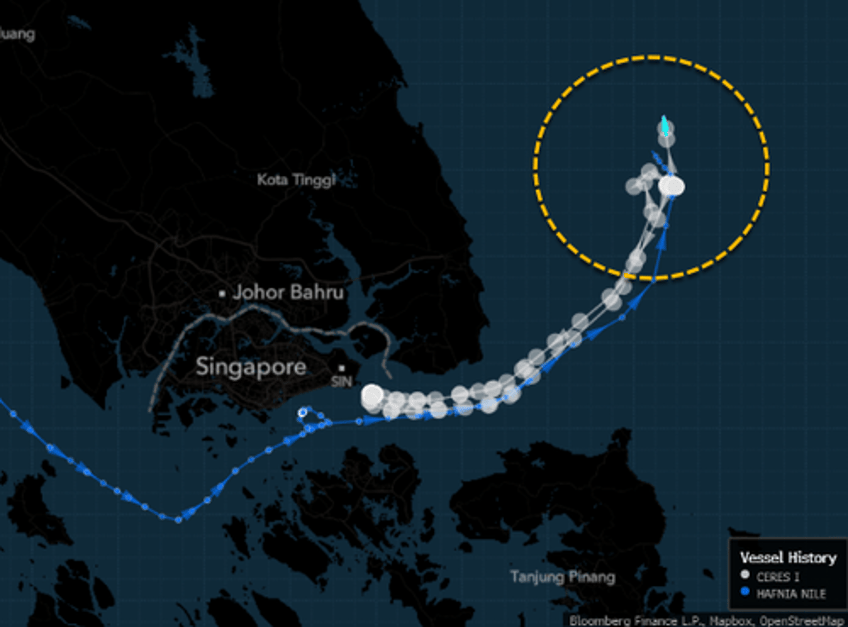 oil tanker collides with dark fleet tanker near singapore