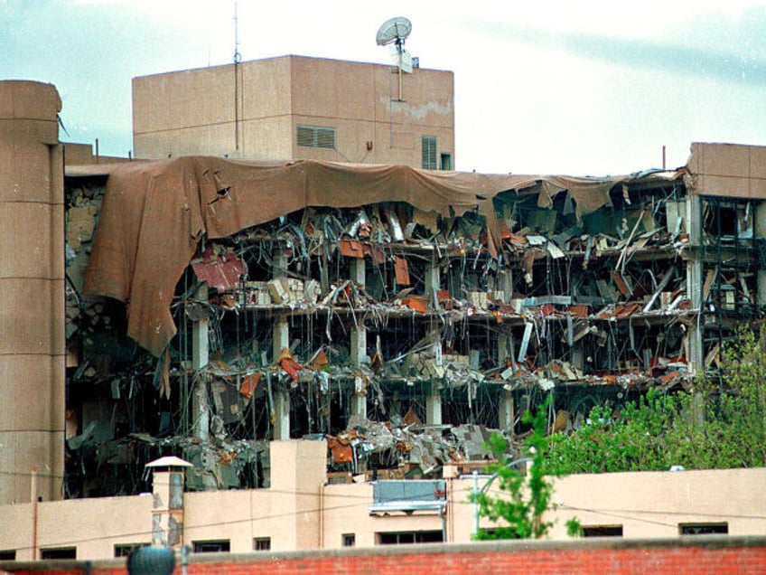 N220195 02: FILE PHOTO: Protective covering drapes over the Alfred P. Murrah Federal Build