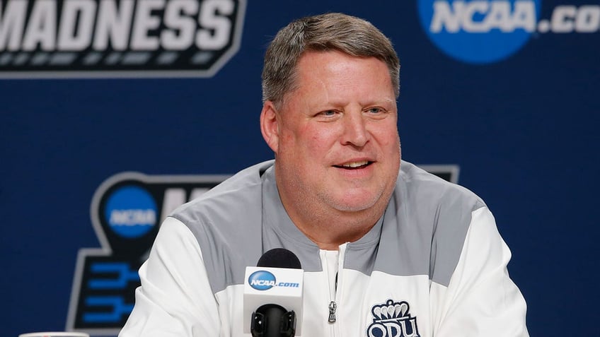 Old Dominion coach Jeff Jones speaks with the media