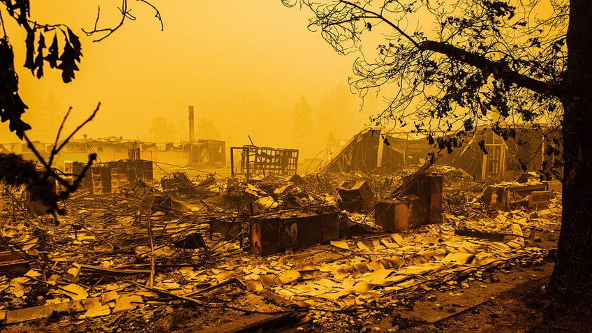Charred remains of Gates Elementary School after devastating 2020 Oregon wildfires