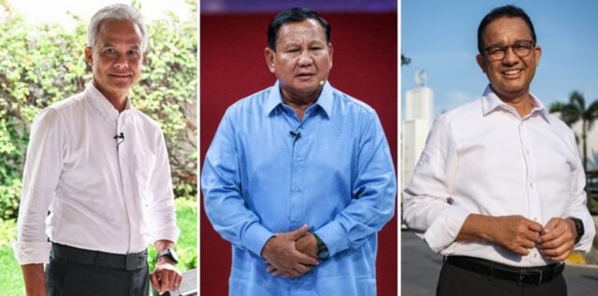 Ganjar Pranowo (L), frontrunner Prabowo Subianto (C) and Anies Baswedan (R) will face off