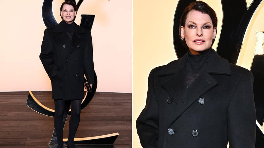 Linda Evangelista at the Saint Laurent fashion show in Paris