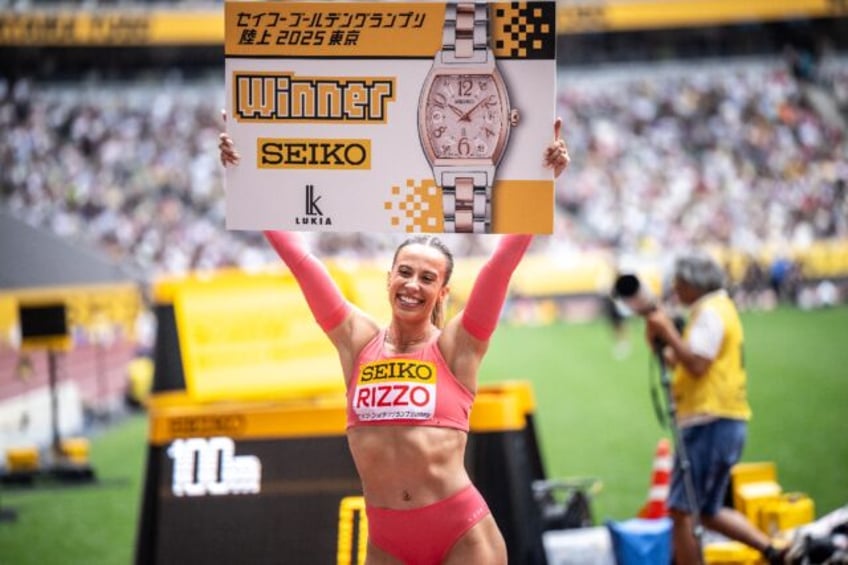 Australia's Bree Rizzo celebrates winning the women's 100m during the Golden Grand Prix in