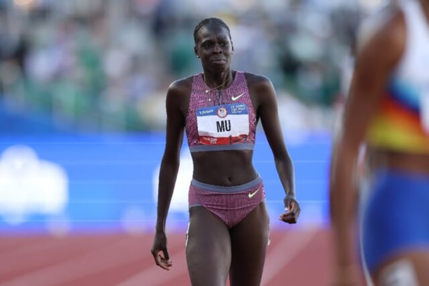 Reigning 800m Olympic champion Athing Mu reacts after her defeat at the US trials on Monda