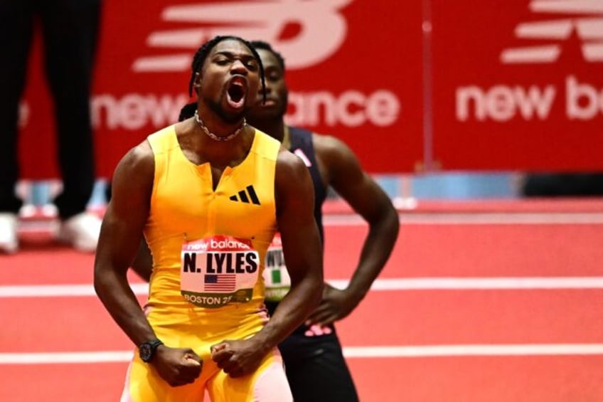 Noah Lyles swept to victory in the men's 60m at the New Balance Indoor meeting in Boston o