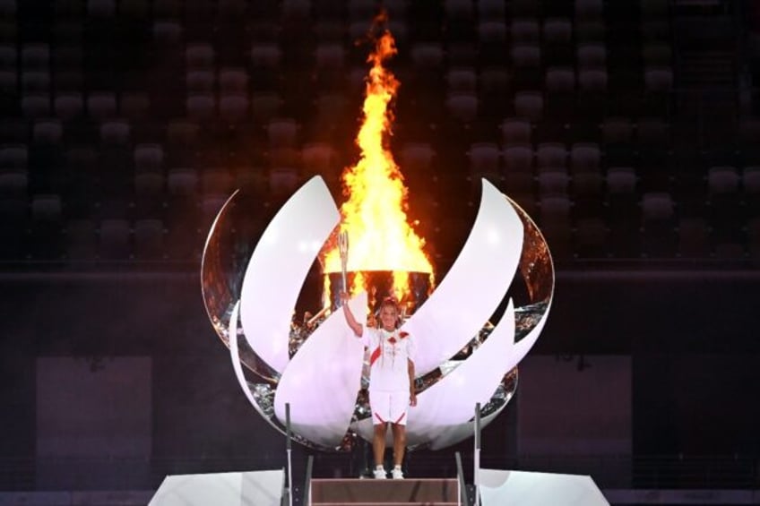 The Olympic cauldron during the last Games in Tokyo in 2021, which was lit by Japanese ten