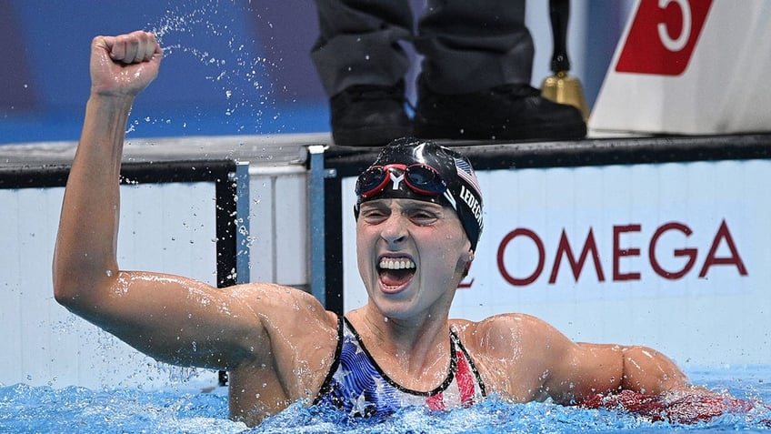 Katie Ledecky celebrates