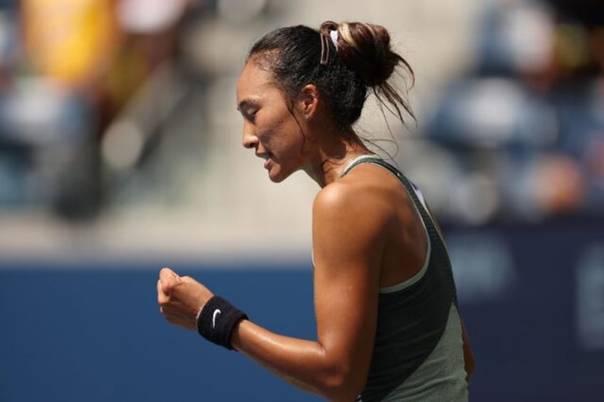 Safely through: China's Zheng Qinwen celebrates a point in her US Open first-round victory