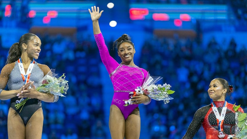 Simone Biles on the podium