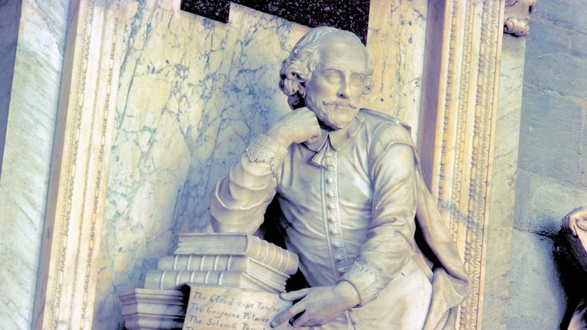 This March 17, 2009 photo provided by VisitBritain shows a monument to William Shakespeare in the Poets Corner at Westminster Abbey in London. Many famous British writers are memorialized here, including Charles Dickens and Geoffrey Chaucer, so its a popular destination for visitors on a literary tour of London. (AP Photo/VisitBritain) 