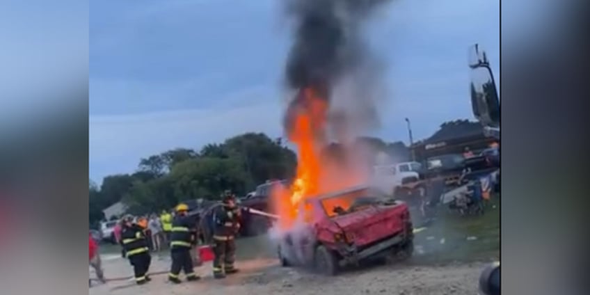 one driver seriously burned in wisconsin fair demolition derby fire