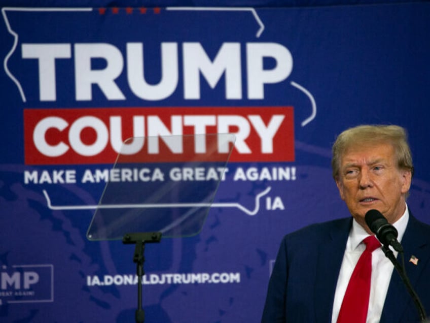 FORT DODGE, IOWA - NOVEMBER 18: Former President Donald Trump speaks to a crowd of supporters at the Fort Dodge Senior High School on November 18, 2023 in Fort Dodge, Iowa. The former president spoke on various topics pertaining to things that happened during his term in office as well …