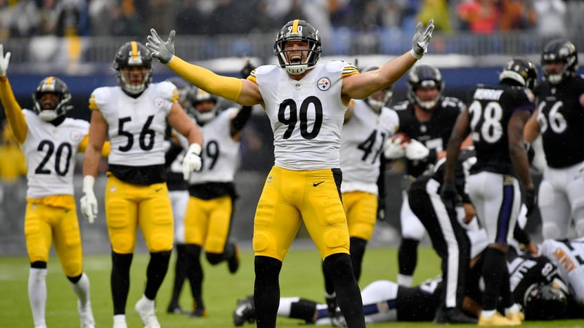 TJ Watt celebrates after a first quarter sack