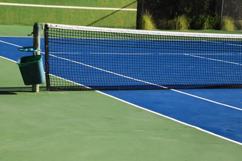 tennis and pickle ball court - partial view - tennis court stock pictures, royalty-free photos & images