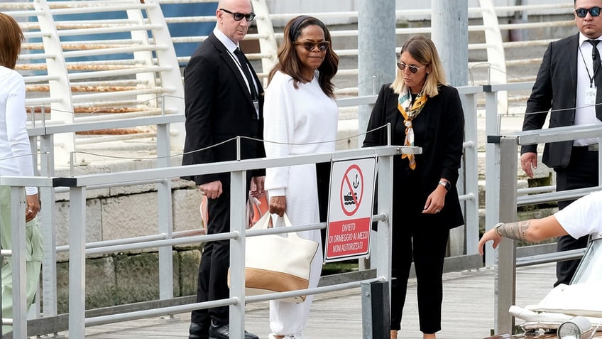 Oprah Winfrey in all-white outfit in Venice