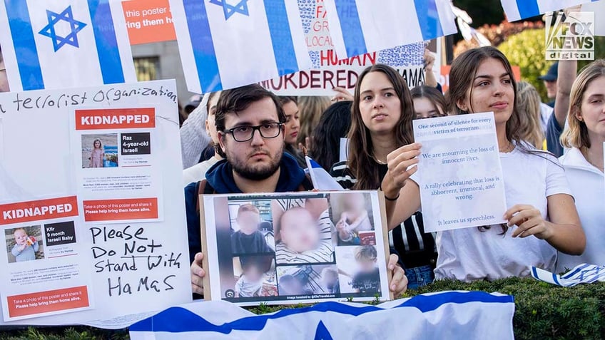 Pro-Israeli demonstrators attend a counter-protest at Columbia University