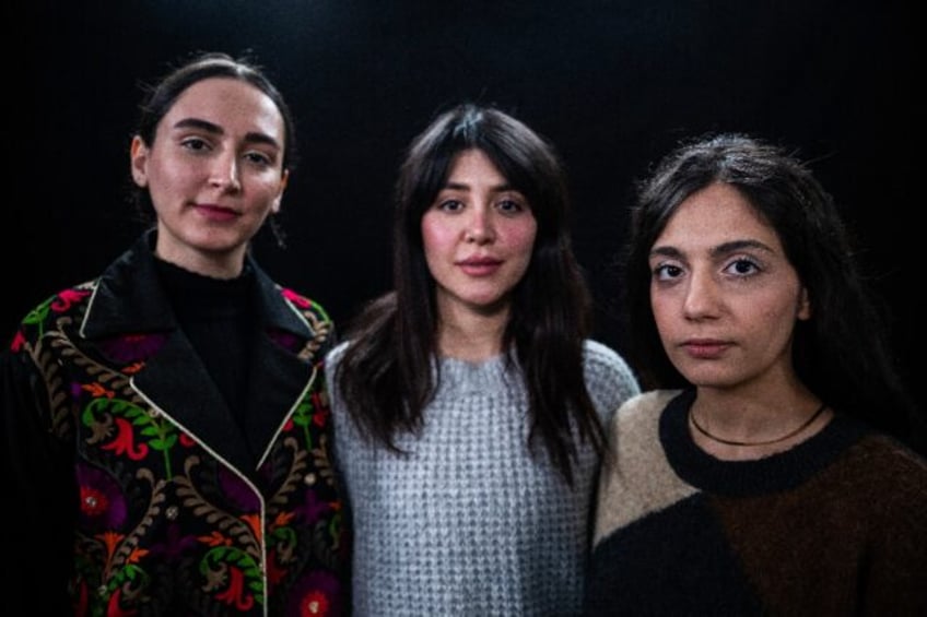 L-R: Mahsa Rostami, Niousha Akhshi and Setareh Maleki are now living in exile in Berlin af