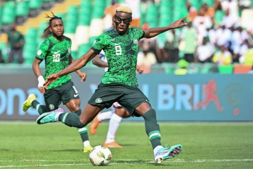 Nigeria's Victor Osimhen shoots but fails to score against Equatorial Guinea