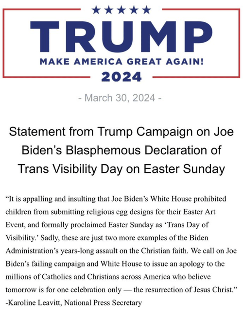 outrage ensues as biden celebrates transgender day of visibility on easter