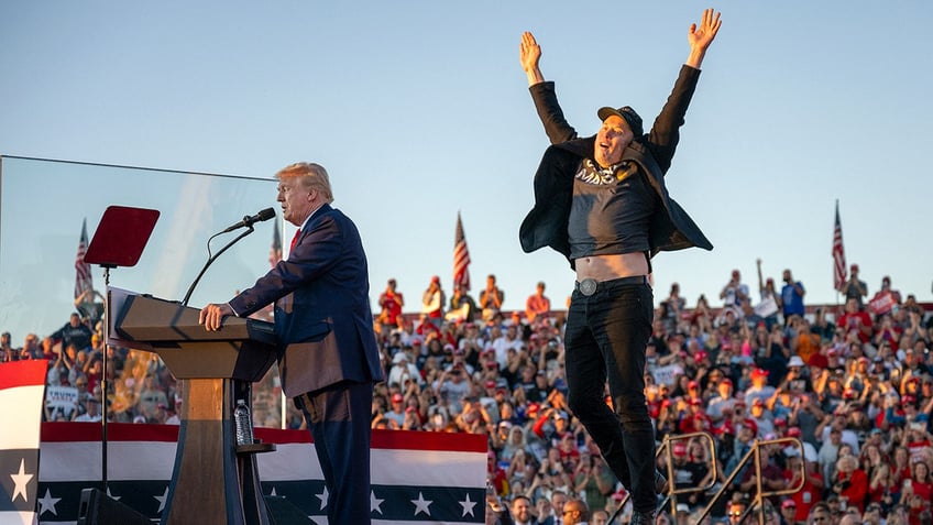 Elon Musk jumps on state as he joins former president Donald Trump during a campaign rally in Pennsylvania.