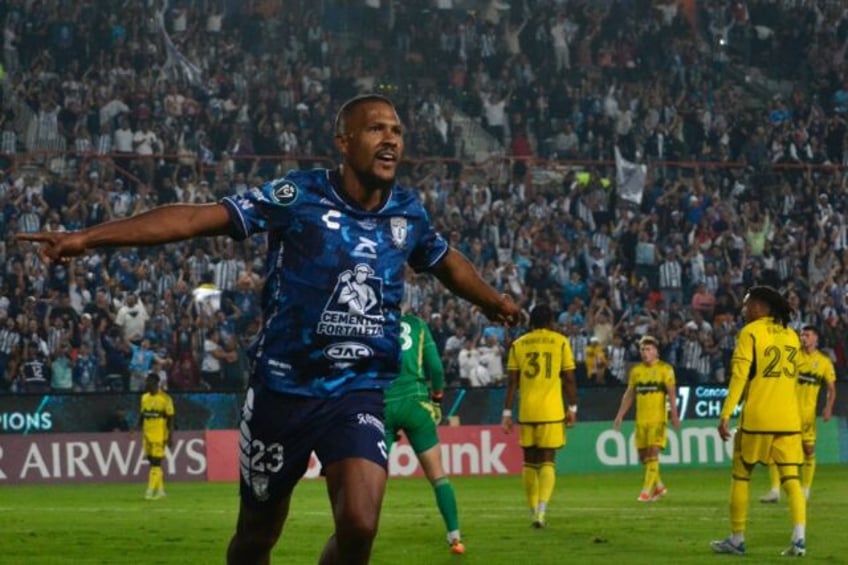 Pachuca's Venezuelan forward Salomon Rondon celebrates after scoring one of his two goals