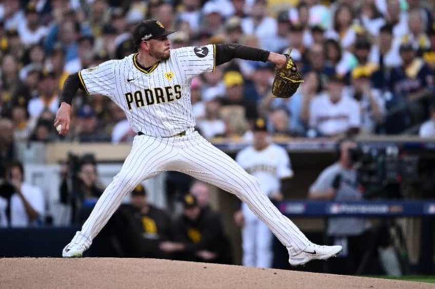 San Diego's Joe Musgrove delivers a pitch in the Padres' victory over Atlanta in game two