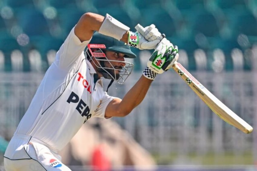 Pakistan captain Shan Masood plays a shot during the second day of the second Test against