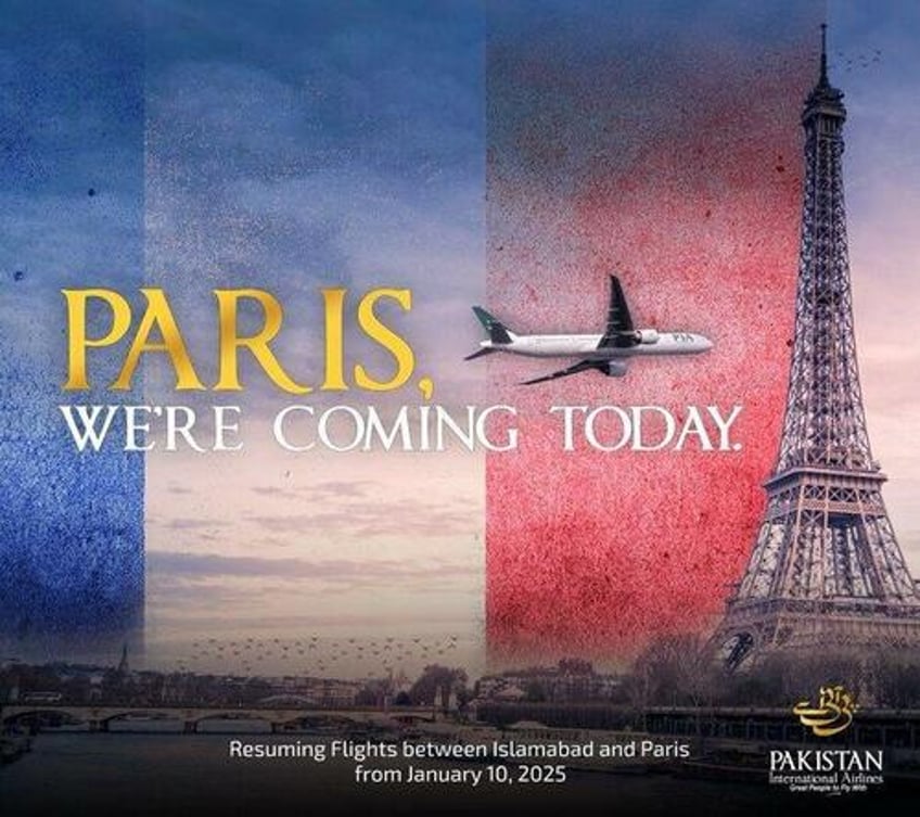 pakistan airline ad depicts plane flying into eiffel tower