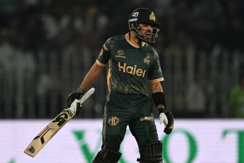Babar Azam, pictured playing for Peshawar Zalmi in the PSL, has been dropped along with Mo