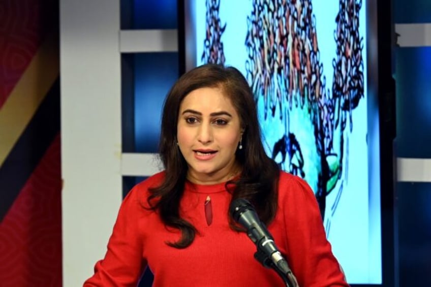 Munizae Jahangir, co-chair of the Human Rights Commission of Pakistan, presents her current affairs television show in Islamabad on January 24