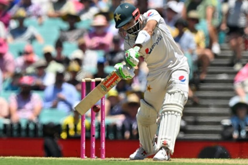 Pakistan's Mohammad Rizwan plays a shot during the first day of the third Test match against Australia at the Sydney Cricket Ground