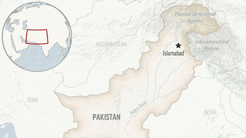 Pakistan, nearby countries on a map