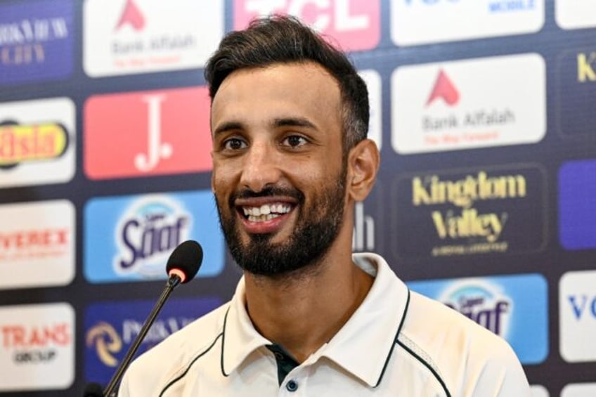 Pakistan's captain Shan Masood addresses a press conference on the eve of the first Test a