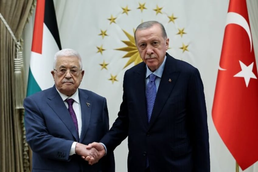 Palestinian Authority president Mahmud Abbas meets with Turkey's Recep Tayyip Erdogan in A