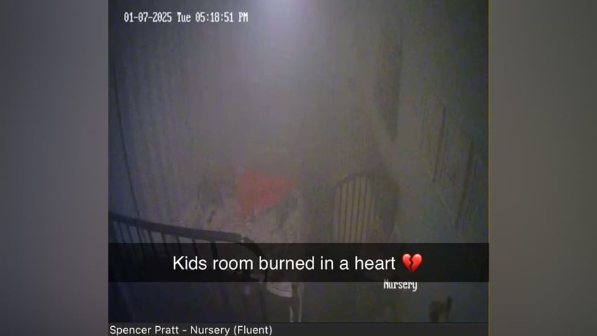 A screenshot of Spencer Pratt's Snapchat story showing his children's room had burned in the shape of a heart