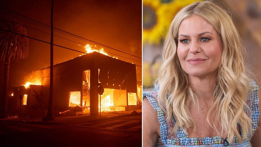 a burning building in the palisades fire/candace cameron bure 