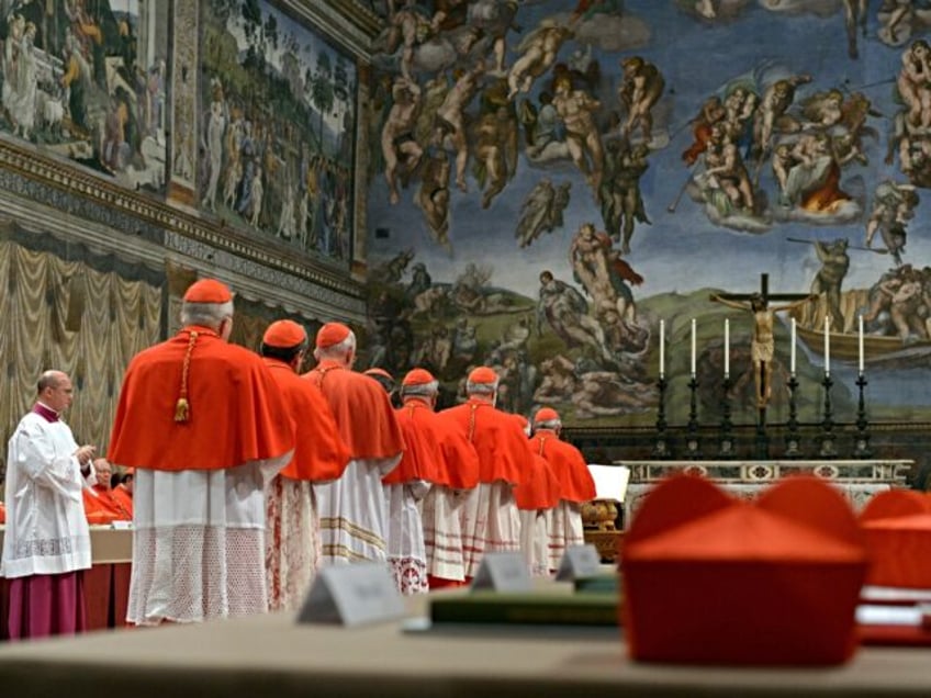 SISTINE CHAPELLE, VATICAN - MARCH 12: Cardinals filed into the Sistine Chapel for the conc