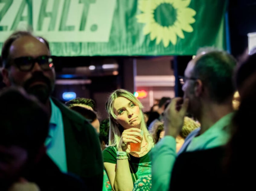 09 June 2024, Berlin: A woman stands at the Green Party election party in the Columbiahall