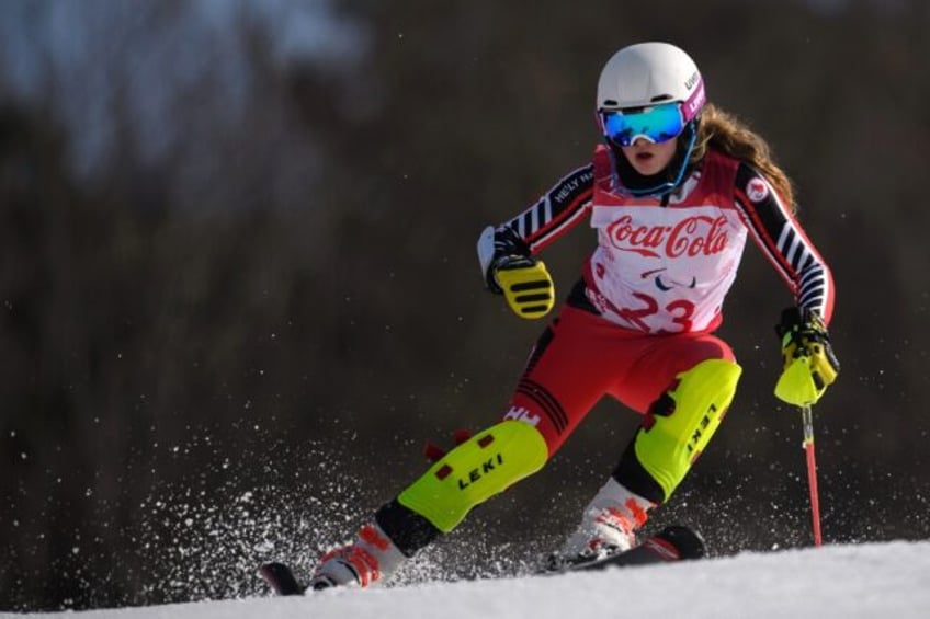 Mel Pemble competing at the 2018 Winter Paralympics -- she has now switched to cycling