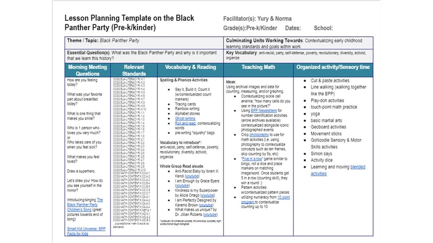 Black Panther lesson plan