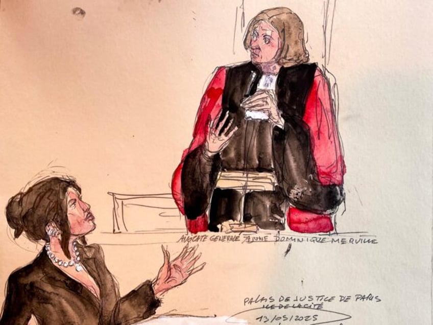 This court sketch made on May 13, 2025 in Paris shows US celebrity Kim Kardashian (L), nex