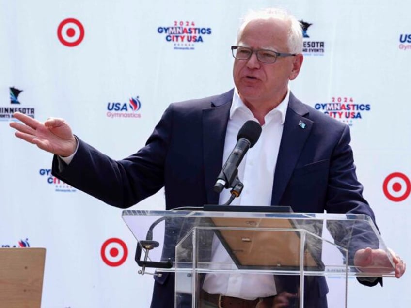 Minnesota Gov. Tim Walz speaks at a press conference ahead of the U.S. Gymnastics Olympic