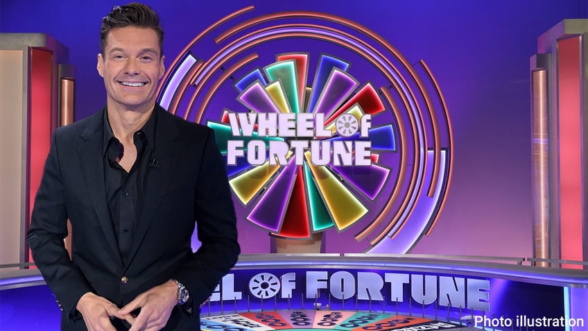 Ryan Seacrest in front of the Wheel of Fortune set (photo illustration)