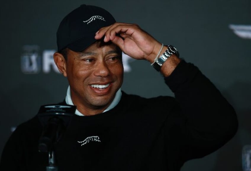 Golf superstar Tiger Woods speaks to the media before the Genesis Invitational at The Rivi