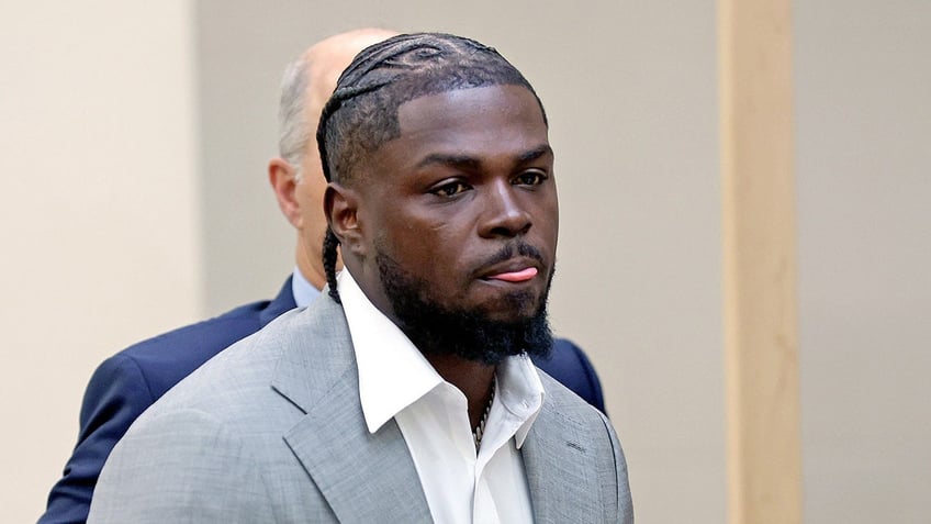 New England Patriots safety Jabrill Peppers appears in Quincy, Mass., District Court for his arraignment on Monday, Oct. 7.