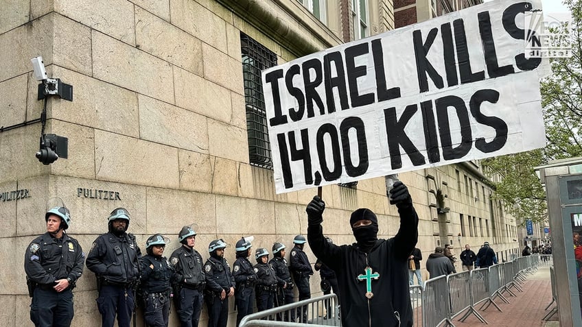 Pro-Palestine protestors demonstrate outside of Columbia University’s campus