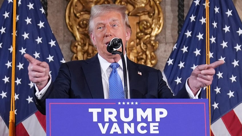 President-elect Trump speaks during a news conference at Mar-a-Lago, on Monday, Dec. 16, 2024, in Palm Beach, Florida.