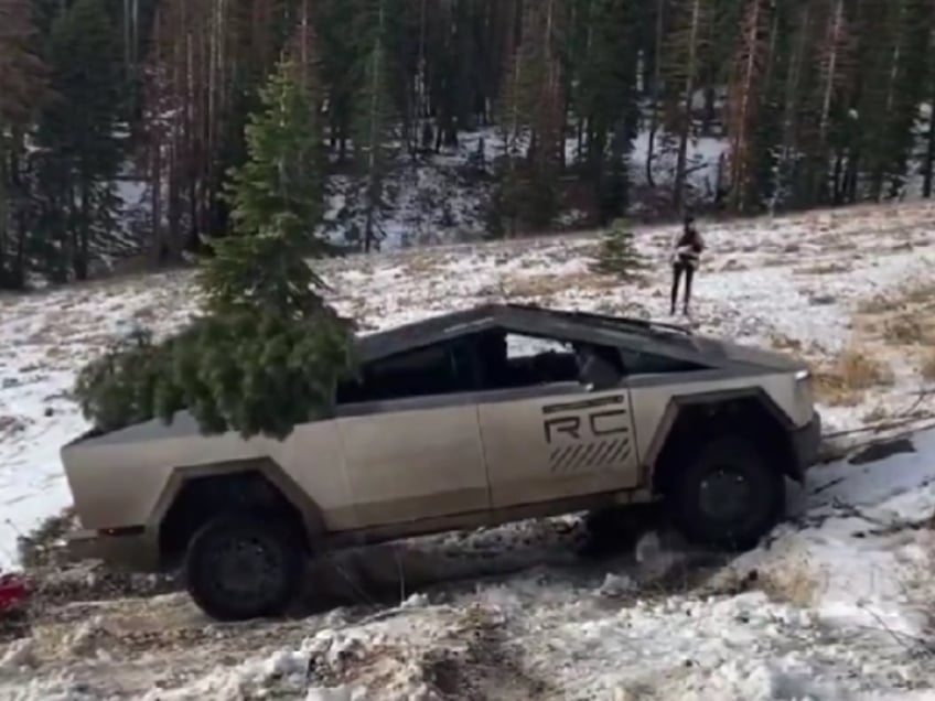 Tesla Cybertruck stuck in snow