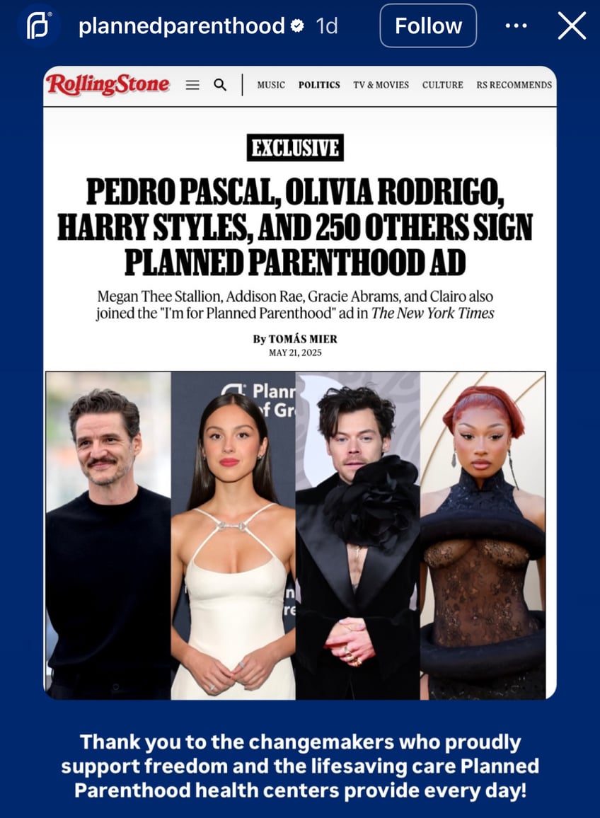 pedro pascal trixie mattel harry styles among 250 stars to sign full page nyt ad supporting planned parenthood