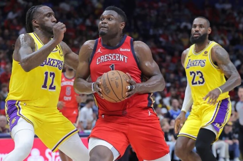 Zion Williamson (C) of the New Orleans Pelicans has been ruled out of a play-in game again